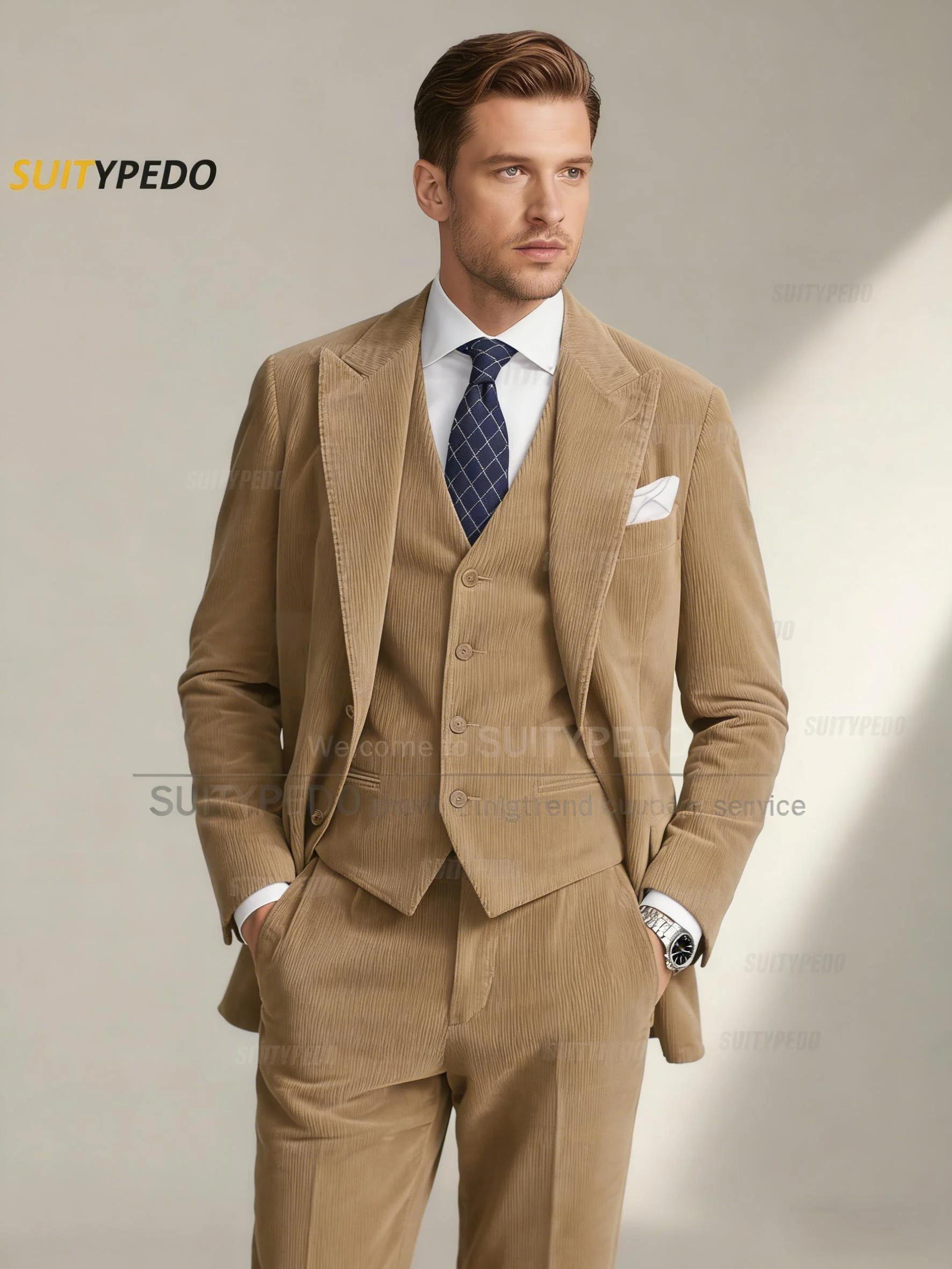 Ensemble de costume élégant en velours côtelé pour hommes