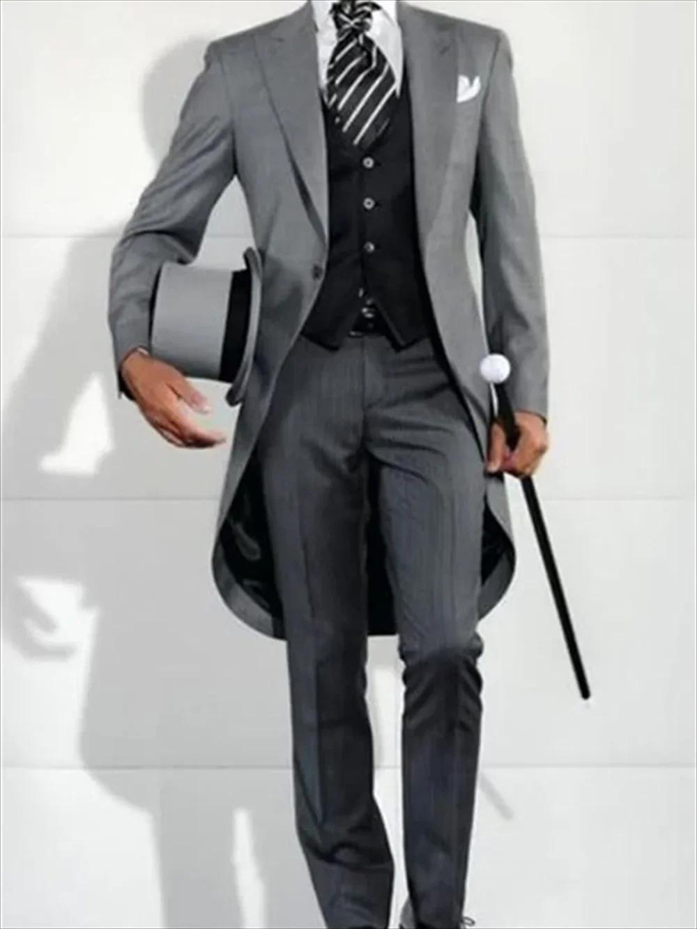 3 pièces Style Gentleman italien mariage homme longue queue manteau marié bal Tuxedos formel hommes costumes (veste + pantalon + gilet) 2025