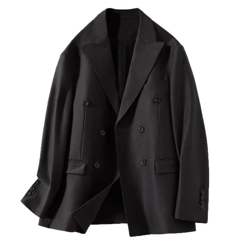 Veste de Costume Homme Élégante Croisée Style Britannique Décontracté Professionnel Manches Longues en Fibre de Polyester Printemps Automne
