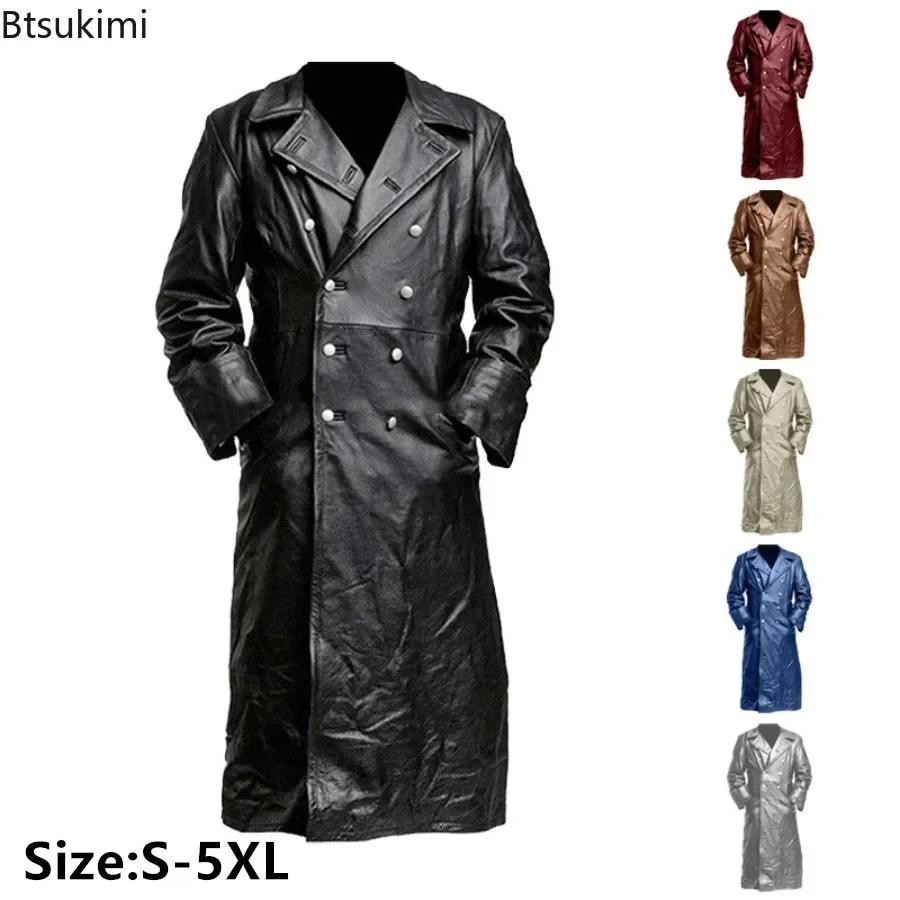 Trench-coat Vintage en Faux cuir pour homme