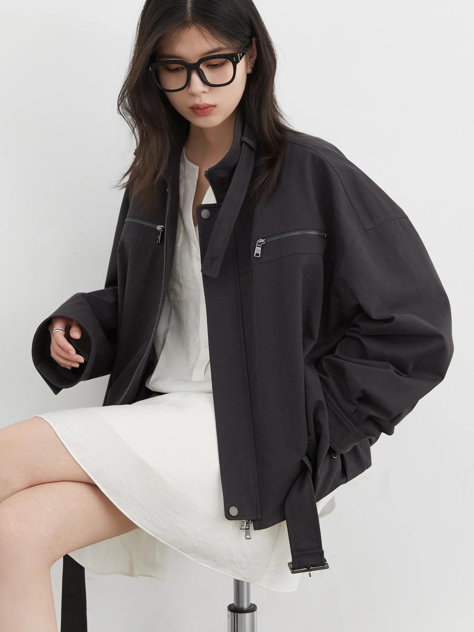 CHIC VEN mode femmes vestes Streetwear décontracté solide rétro col montant manteau court haut pour fille automne hiver 2025