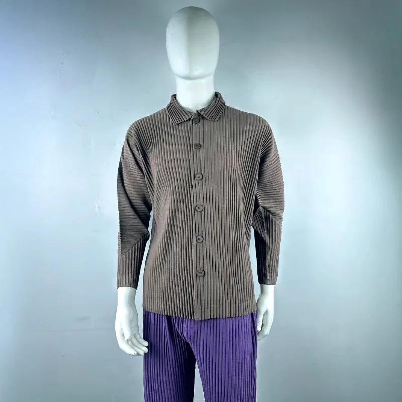 Miyake plissé Plisse chemise hommes 2026 printemps nouvelle veste à manches longues automne loisirs veste mode mince noir couleur unie hauts