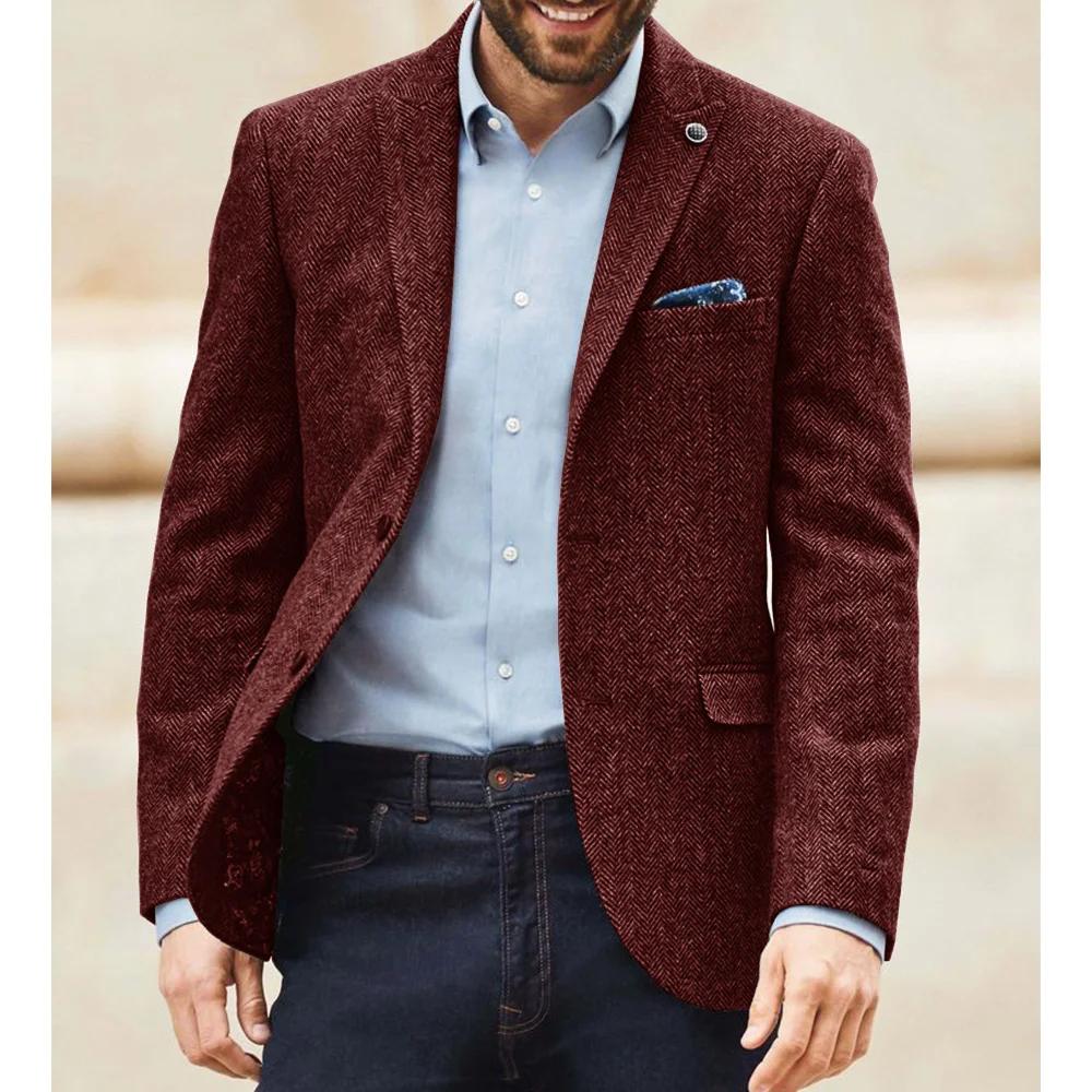Blazer de costume en tweed à chevrons pour homme