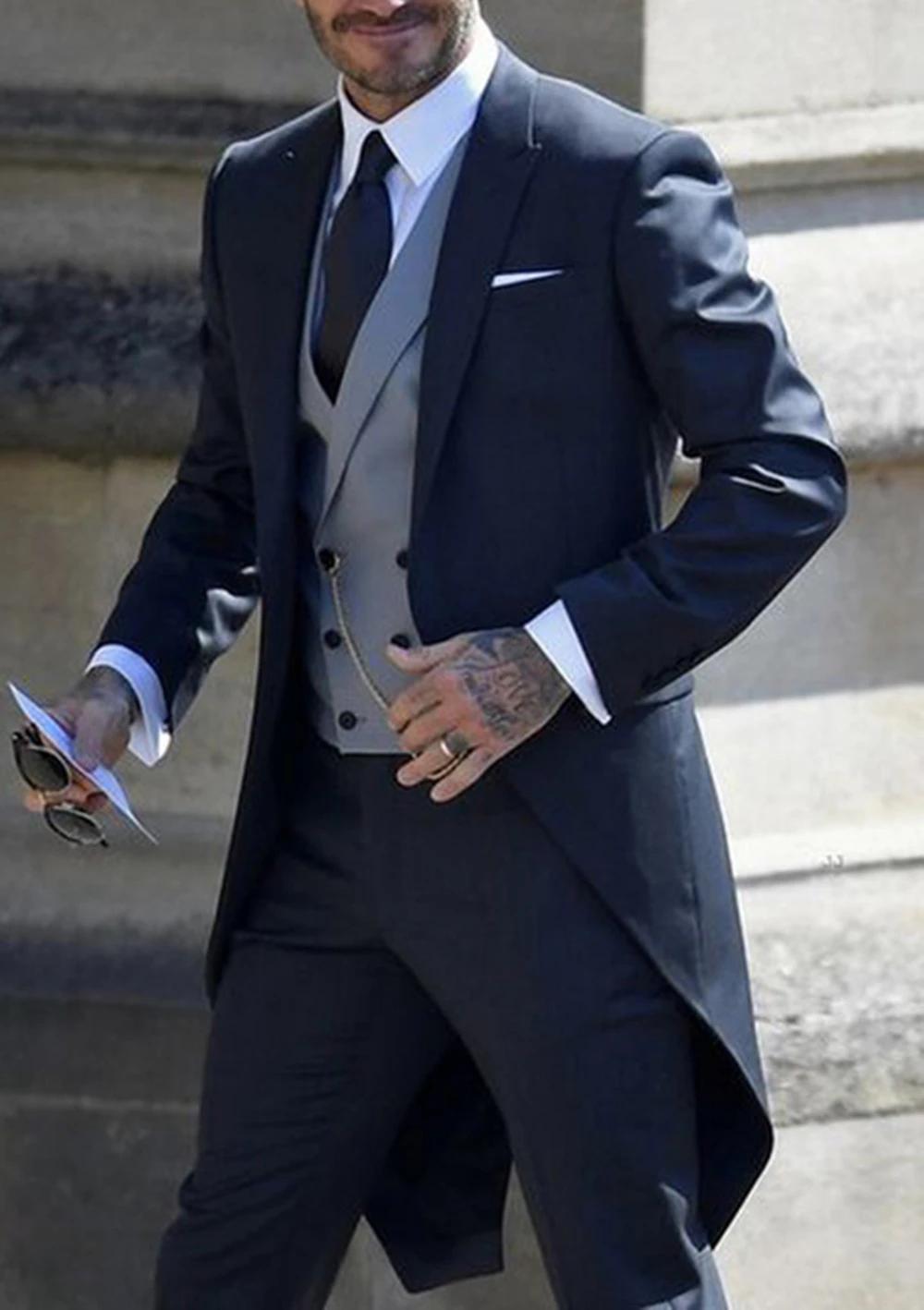 Costume 3 Pièces Homme Mariage Marié Smoking Longue Frac Veste de Cérémonie Garçon d'Honneur Bal de Promo Mode