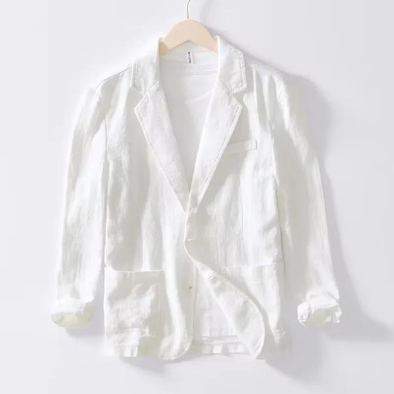 Blazer en lin pour homme – Veste décontractée respirante pour le printemps et l'été – Costume de bureau à simple boutonnage – Manteau sport quotidien