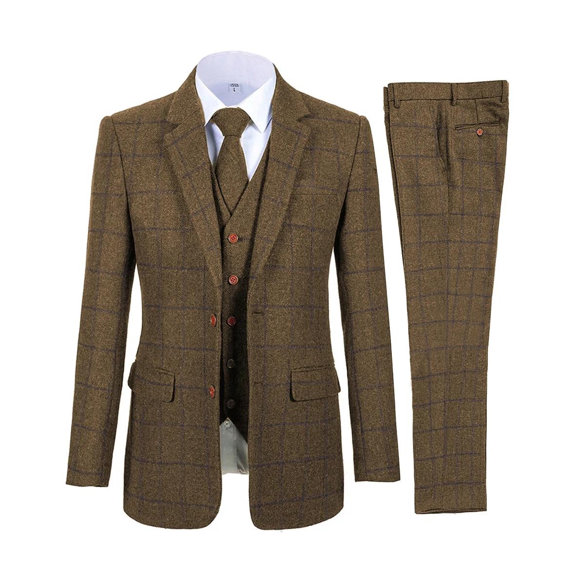Costumes marron en Tweed pour hommes
