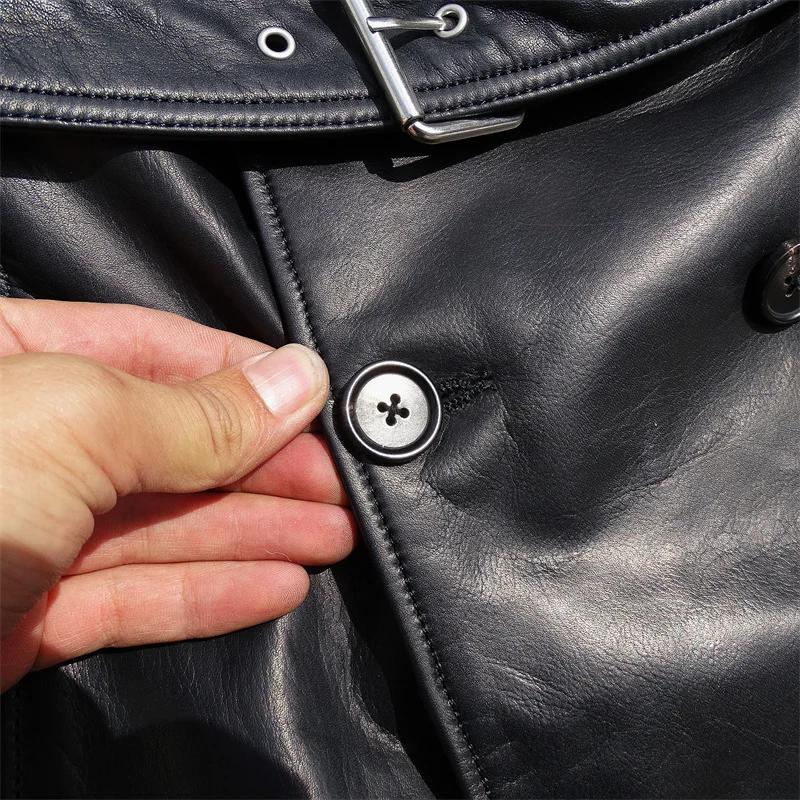 Veste longue en cuir noir pour hommes