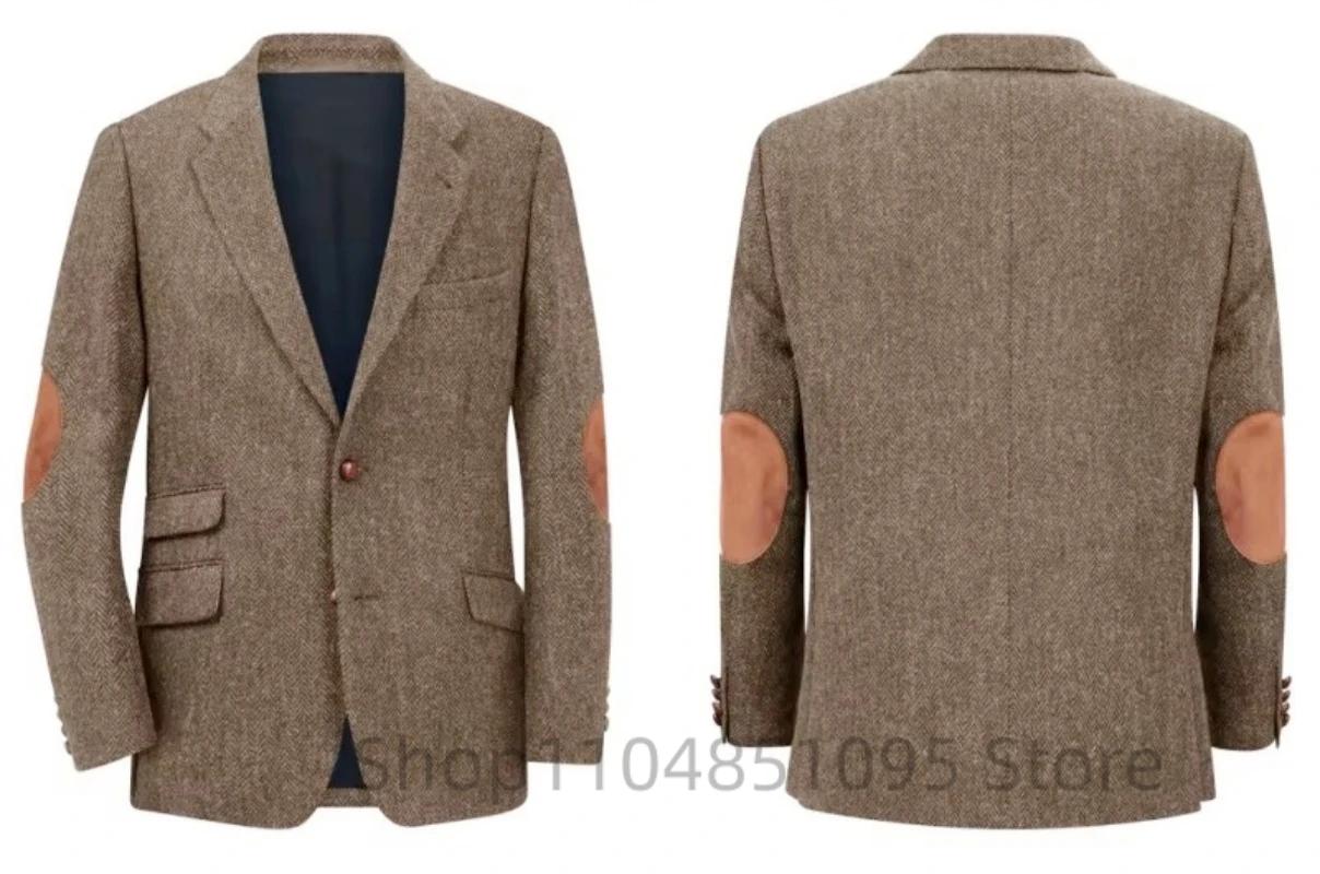 Blazer en Tweed à chevrons marron pour hommes