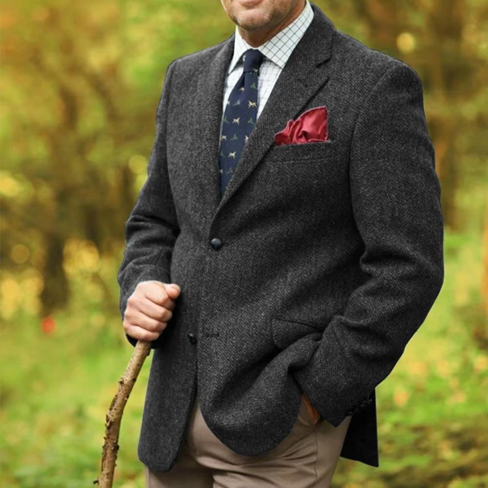 Veste de costume à motif de chevrons gris pour hommes