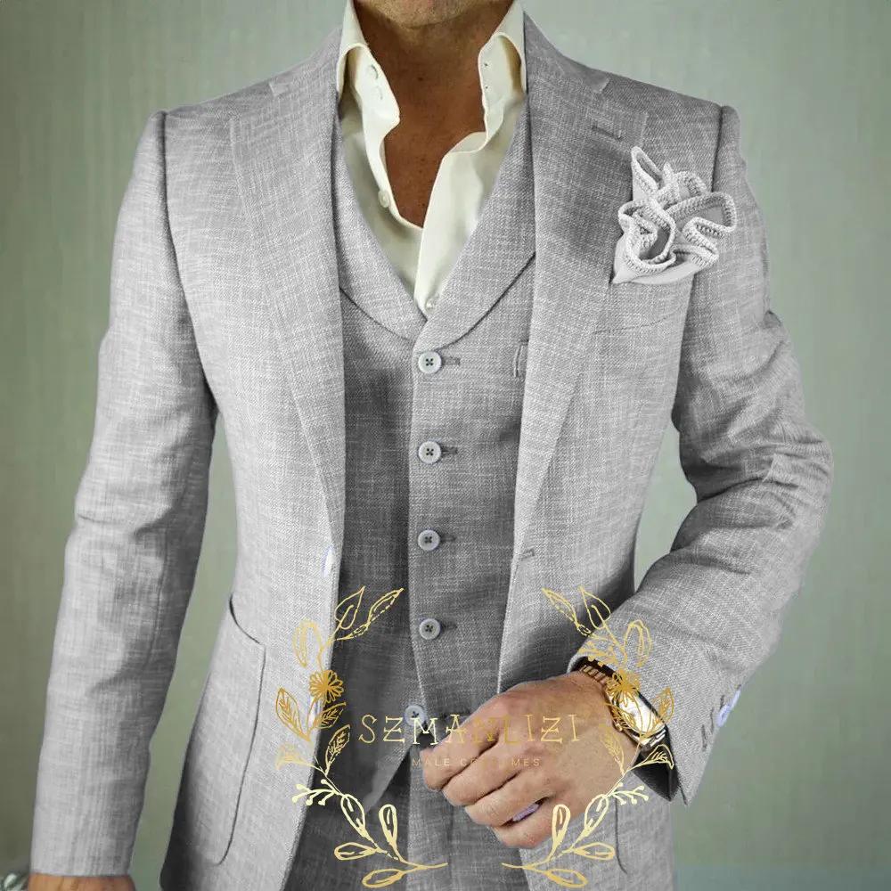 Costume 3 pièces en lin Beige pour hommes