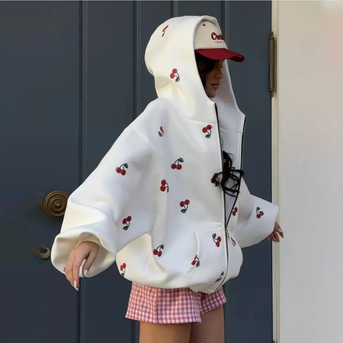 JHJN – veste à capuche imprimée cerise pour femme