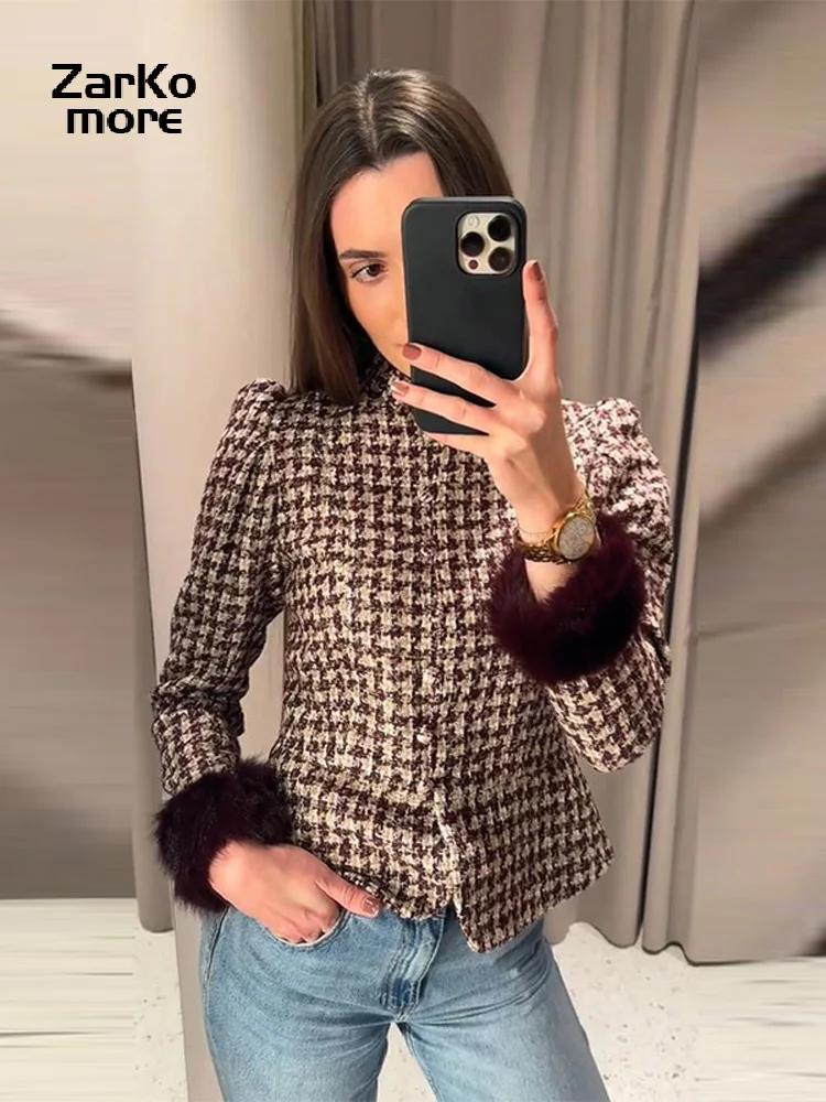 Veste élégante en tweed à carreaux pied-de-poule