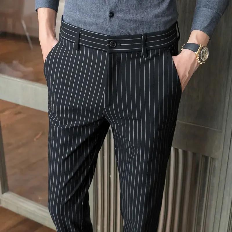 FJFor-Costumes droits à rayures pour hommes