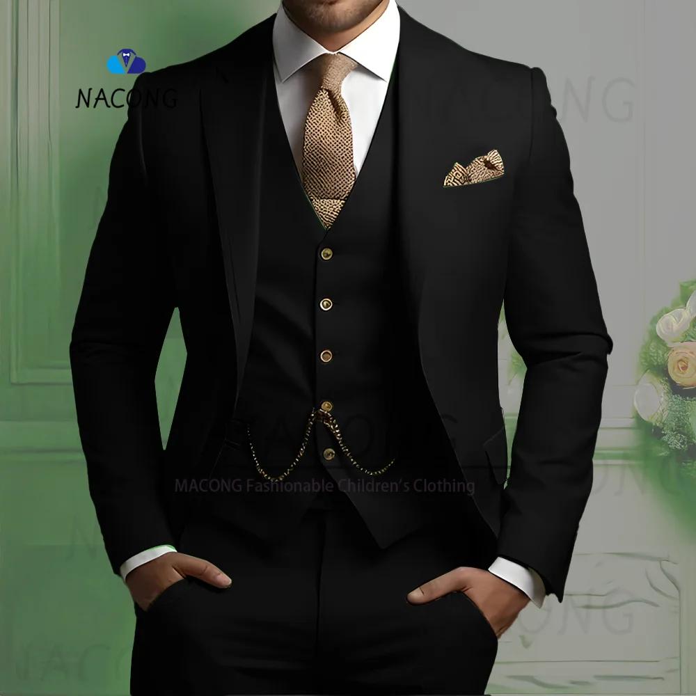 Costumes pour hommes ensemble 3 pièces costume de mariage coupe ajustée veste gilet pantalon robe fête d'anniversaire