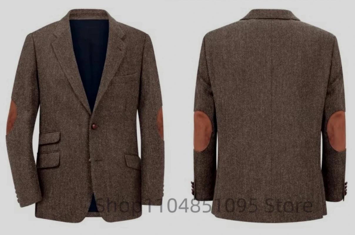 Blazer en Tweed à chevrons marron pour hommes