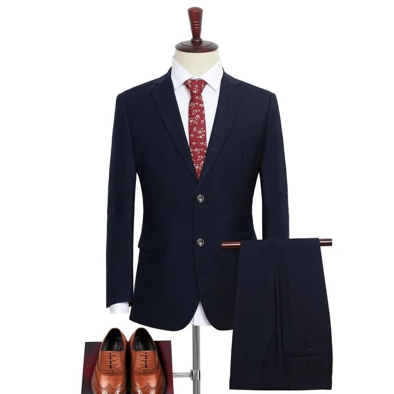 Costumes pour hommes grande taille élégant simple boutonnage veste d'affaires pantalon pour hôte marié garçons d'honneur gris noir marine ensemble de costume 2 pièces