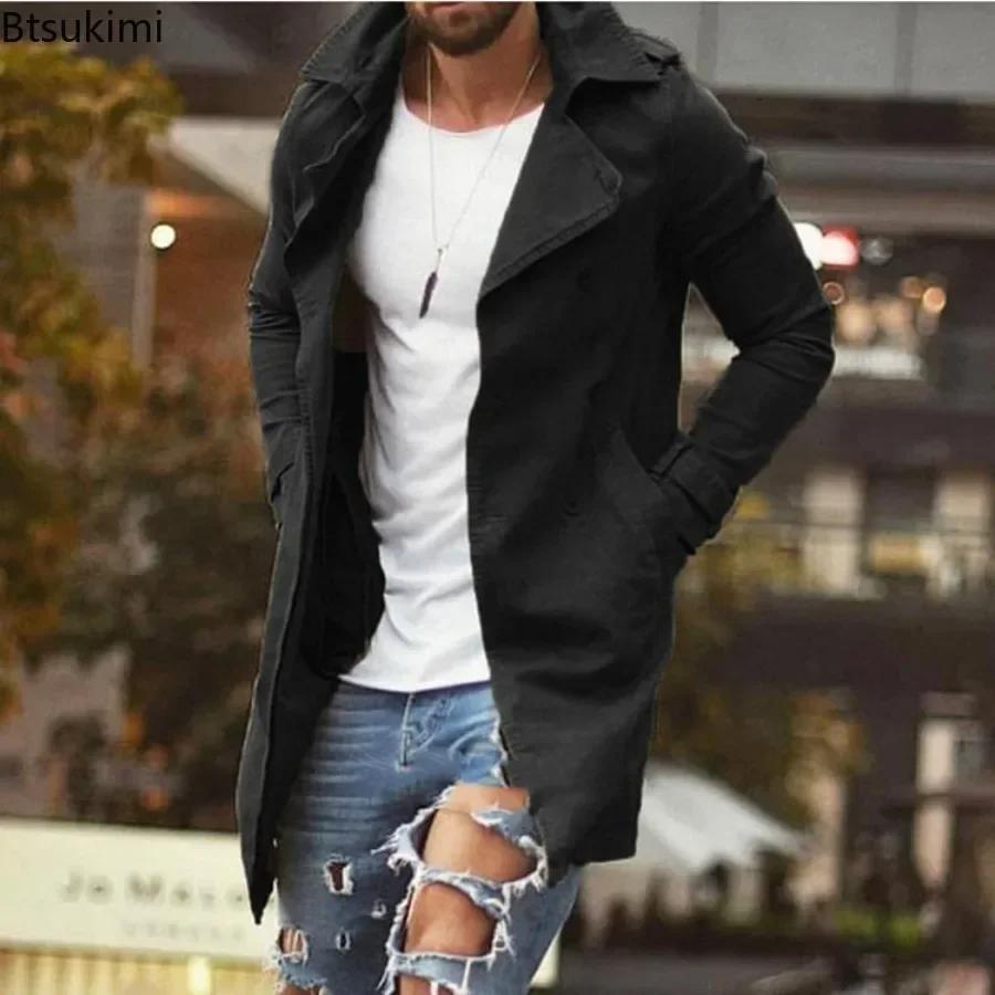 2026 hommes revers Trench manteau automne hiver chaud pardessus