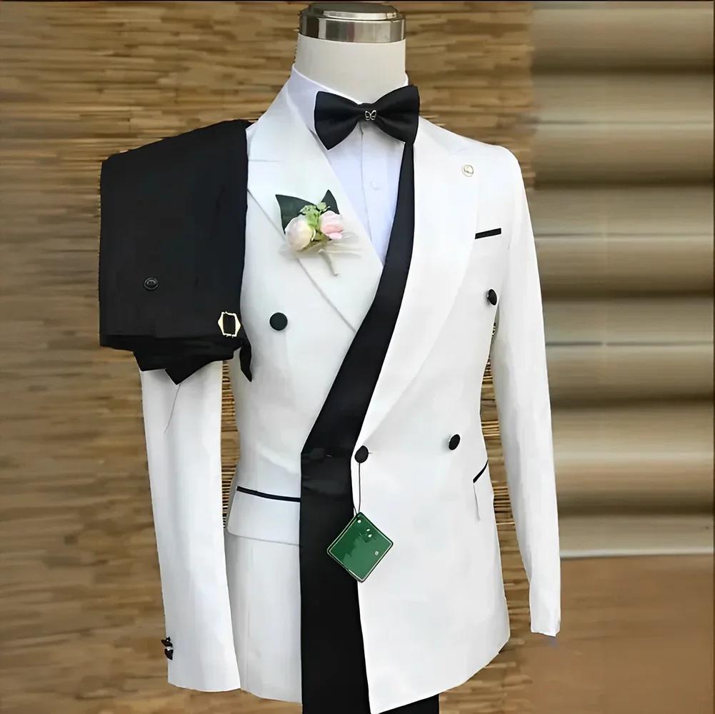 Costume de mariage sur mesure blanc noir pour hommes