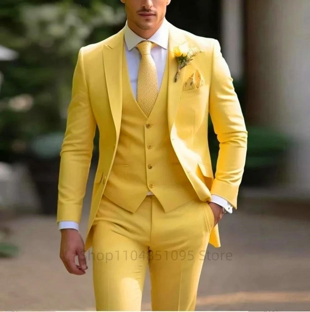 Costumes pour hommes verts décontractés 3 pièces coupe ajustée encoche/vers de pointe vêtements de marié de mariage