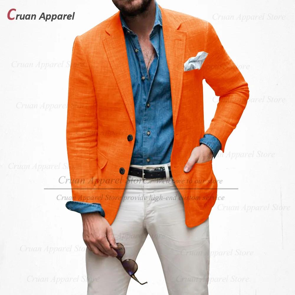(un blazer) Blazers en lin bleu ciel hommes coupe ajustée été plage veste formelle décontractée