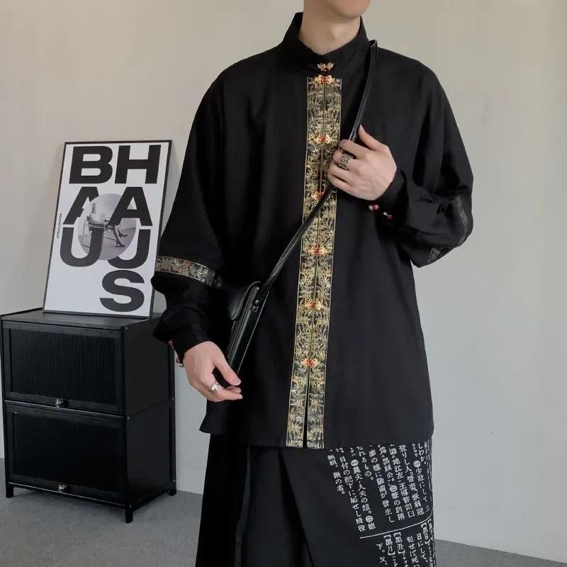 Chemise noire de Style chinois pour hommes