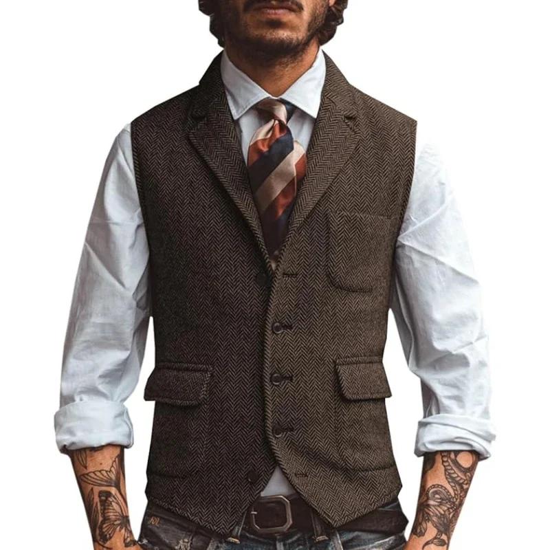 Marron hommes Gilet à chevrons marié Banquet affaires