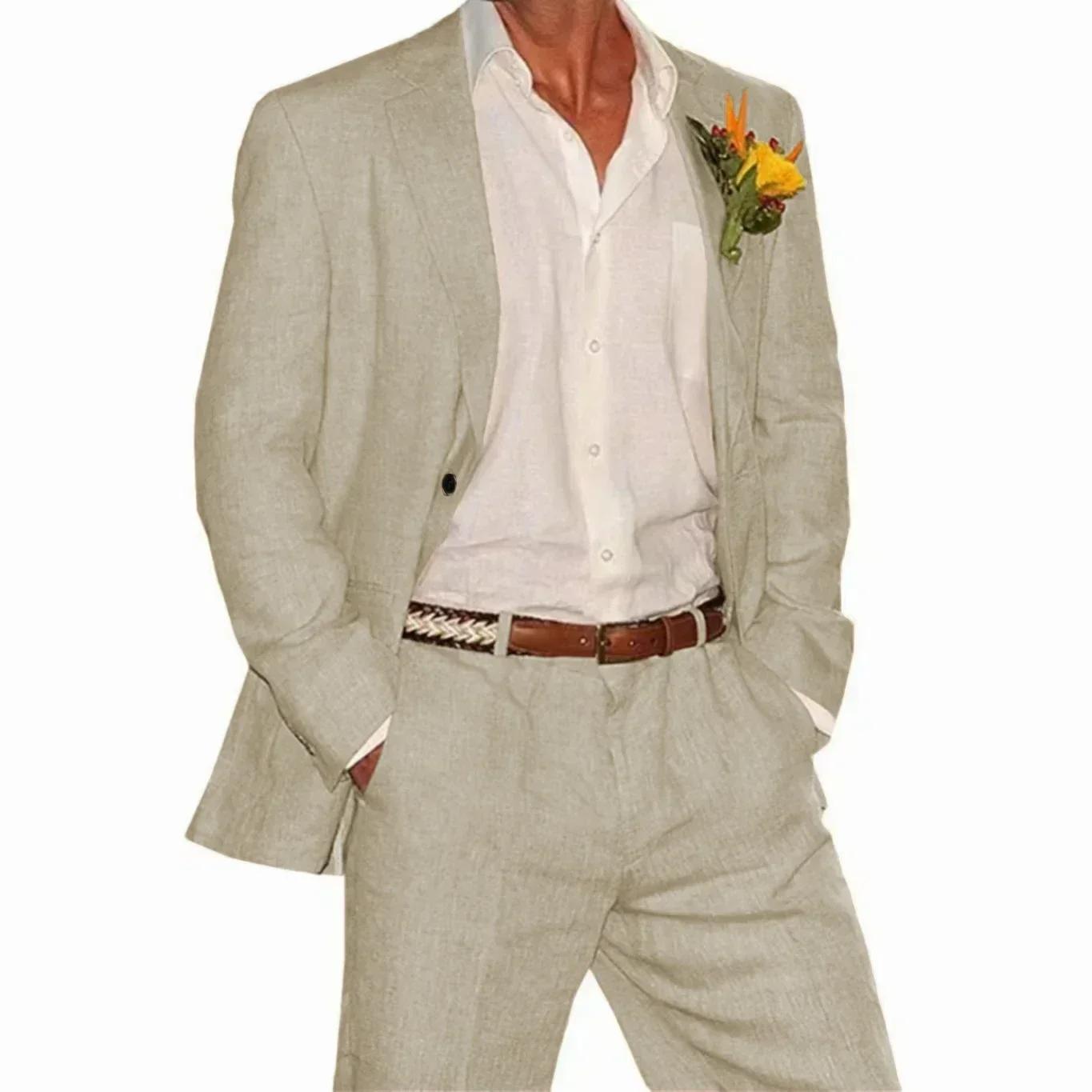 Costume en lin, ensemble blazer et pantalon 2 pièces