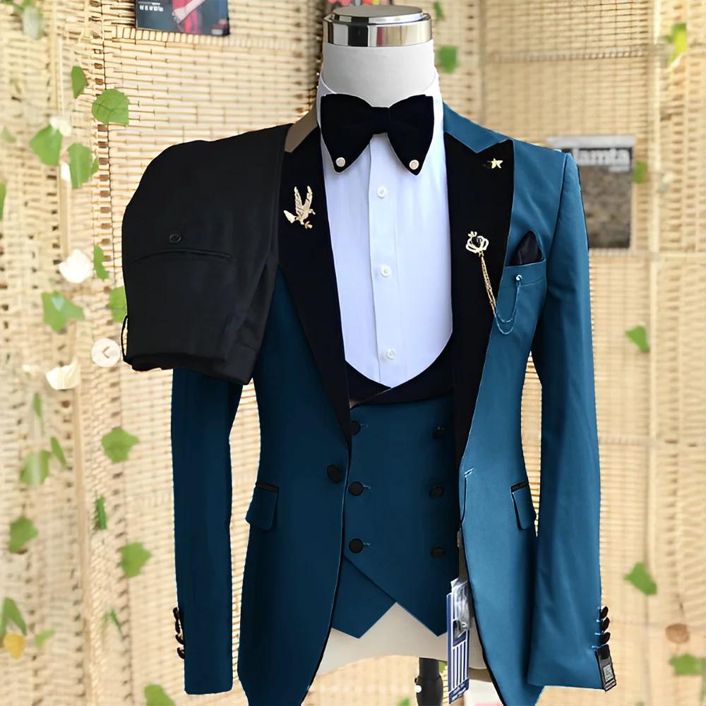 Ensemble de costume 3 pièces pour hommes de mariage (veste pantalon gilet) smoking de marié Blazer formel