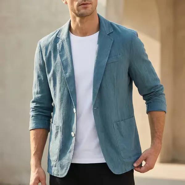 Blazer en lin pour homme – Veste décontractée respirante pour le printemps et l'été – Costume de bureau à simple boutonnage – Manteau sport quotidien