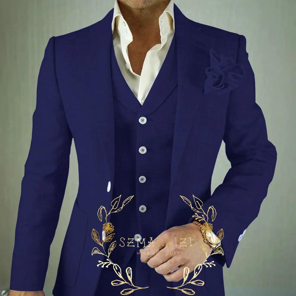 Costume 3 pièces en lin Beige pour hommes