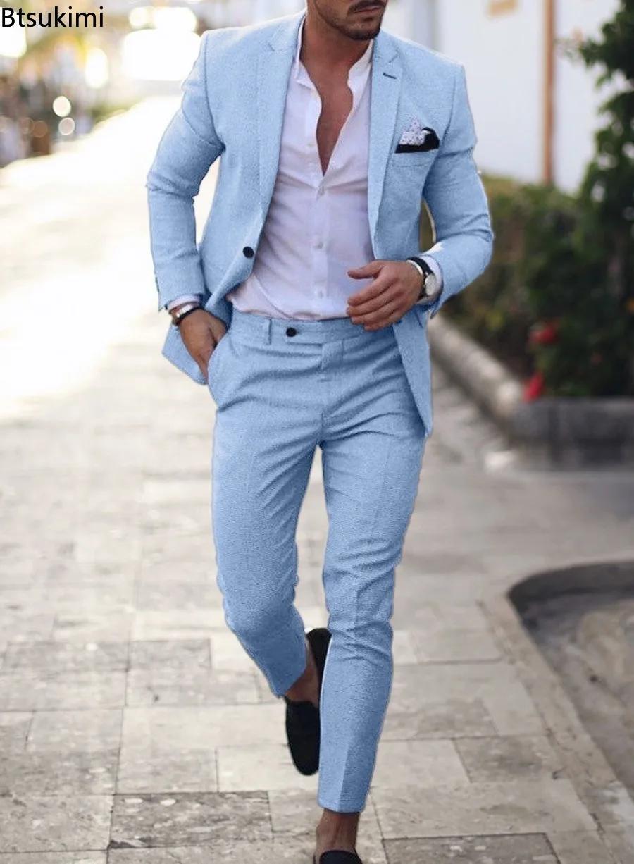 Ensembles de costumes pour hommes 2026 – Tenue de soirée élégante et formelle pour affaires – Smoking uni avec blazer à un bouton et pantalon – Robe de marié deux pièces