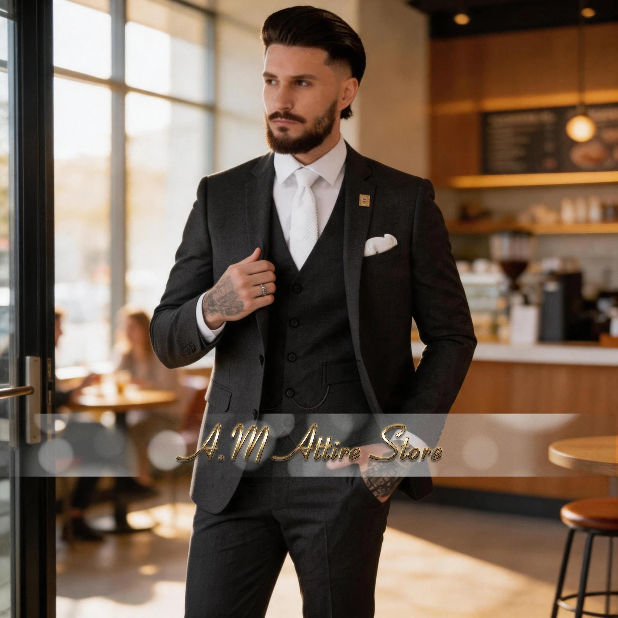 Costume Homme Vert Sauge Élégant 3 Pièces : Veste