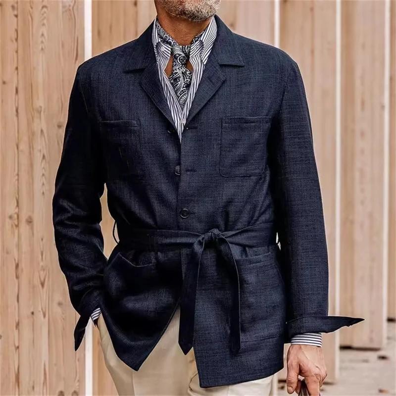 Blazer en lin pour homme avec ceinture