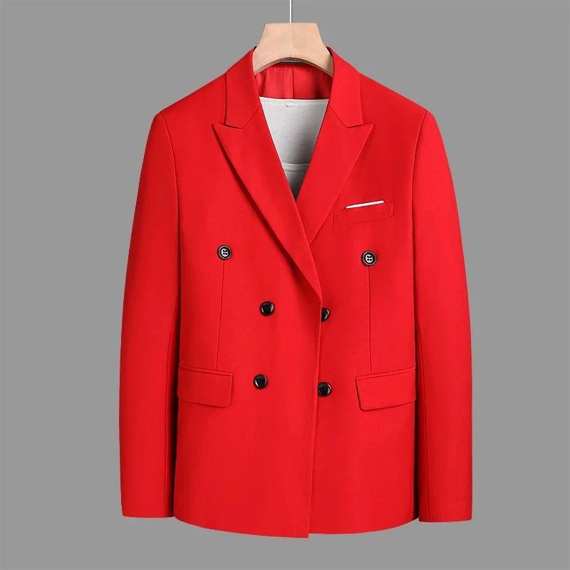 Blazer décontracté croisé pour homme - Printemps et automne - Coupe ajustée haut de gamme - Tenue de ville formelle avec doubles fentes - Costume une pièce