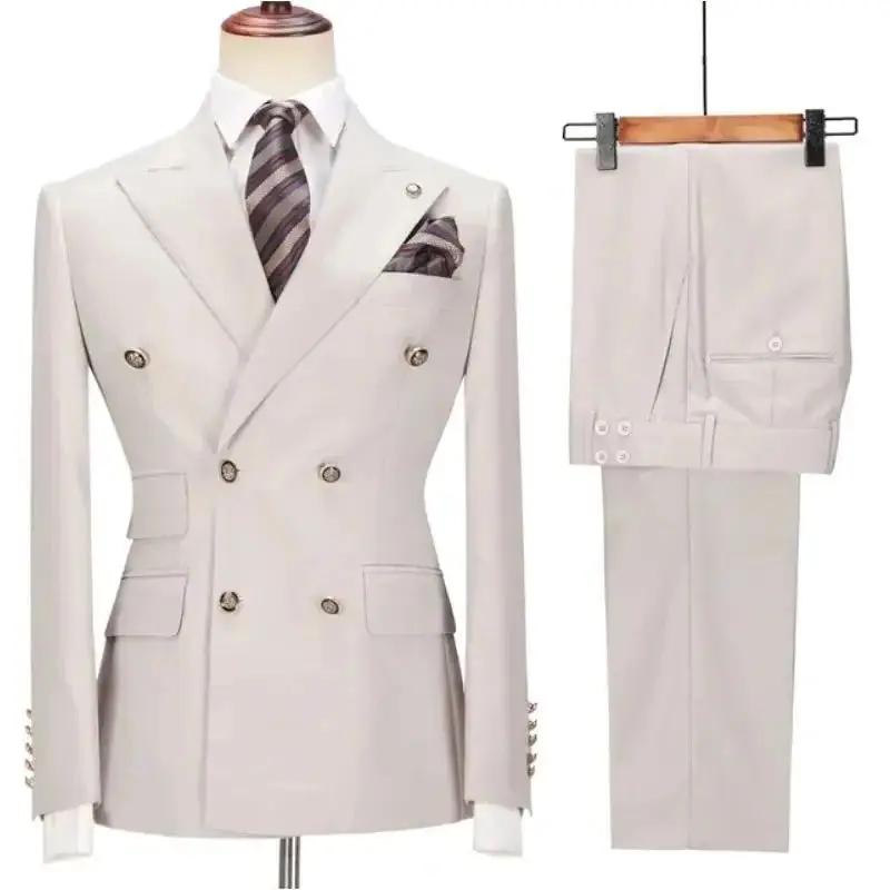 Costume 2 pièces Beige à Double boutonnage pour hommes