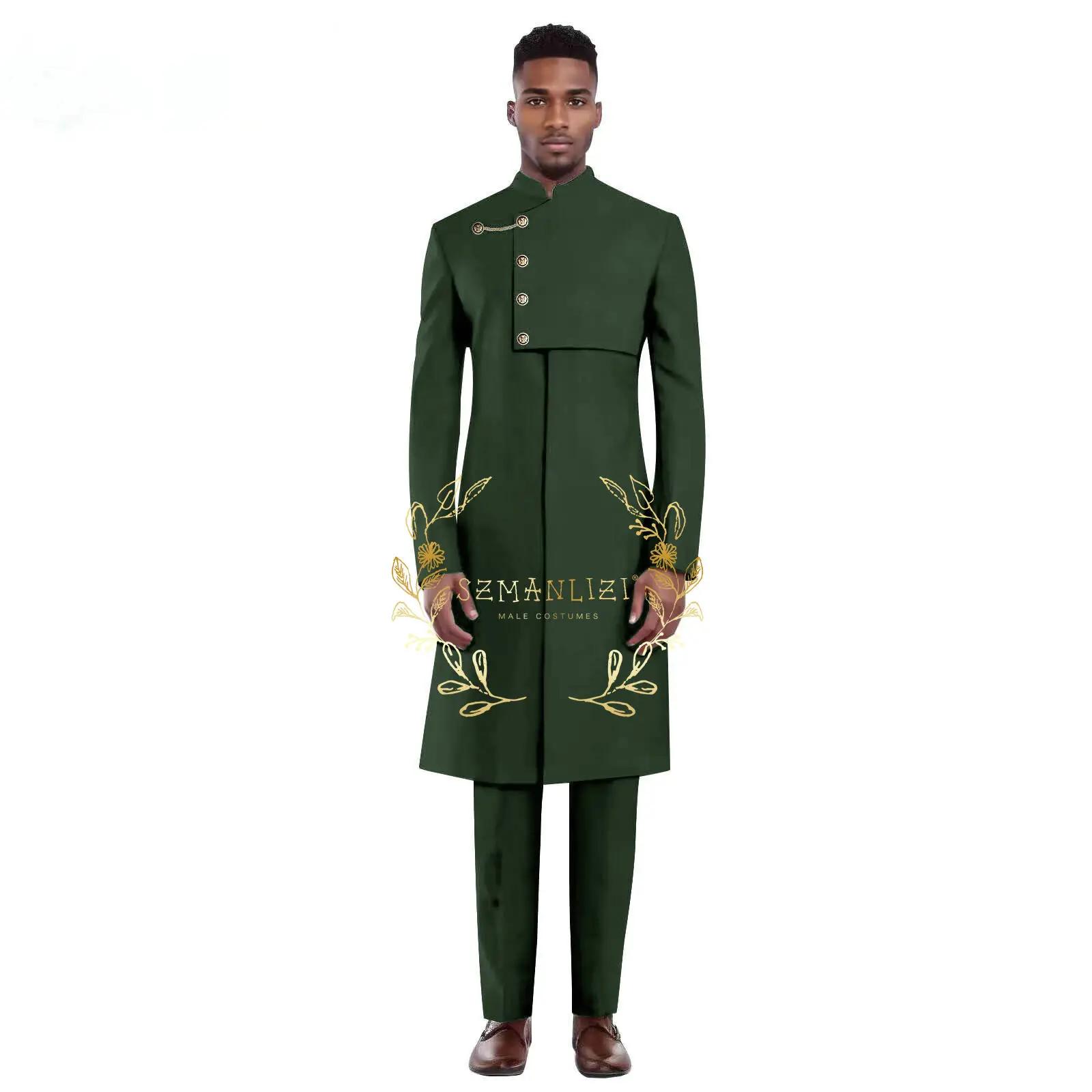 Ensemble 2 pièces manteau Long bleu Royal pour hommes