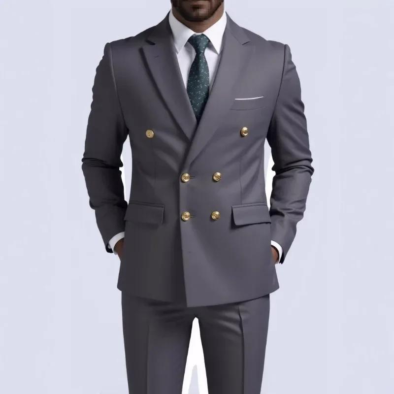 Veste de costume décontractée à Double boutonnage pour hommes