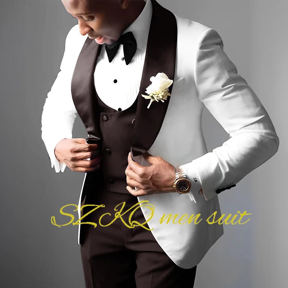 Costume de smoking de mariage blanc pour hommes