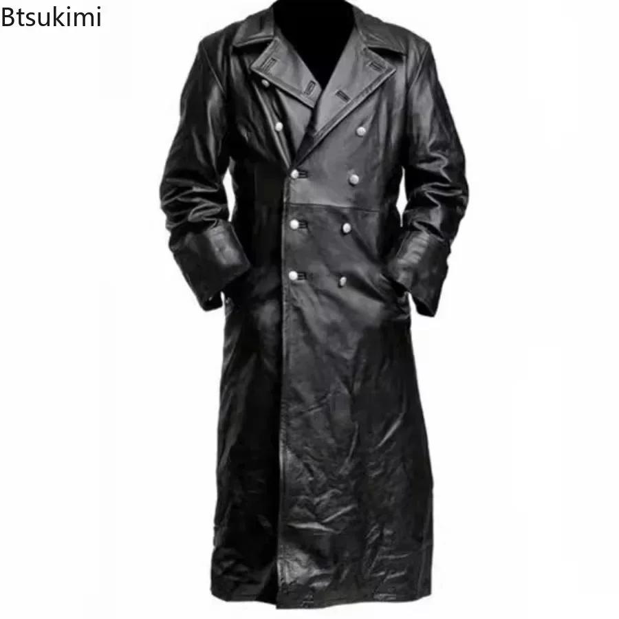Trench-coat Vintage en Faux cuir pour homme