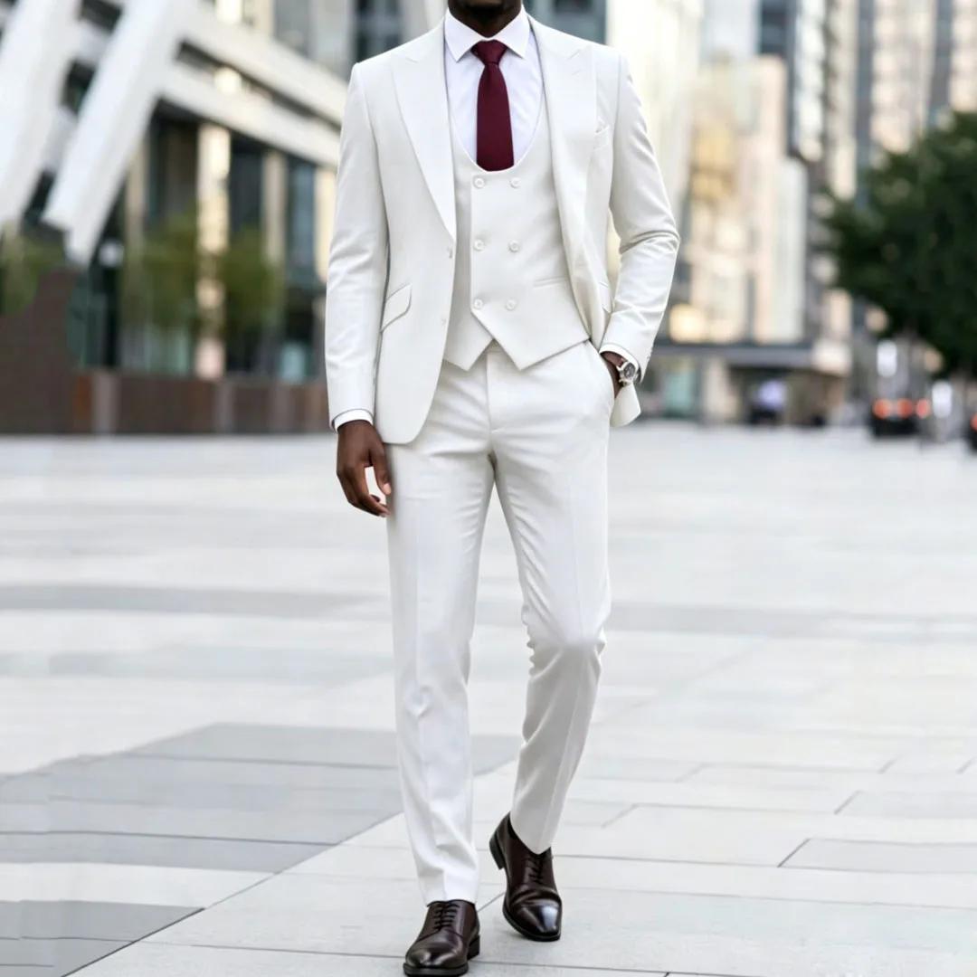 Costume homme marron foncé 3 pièces uni avec revers pour mariage
