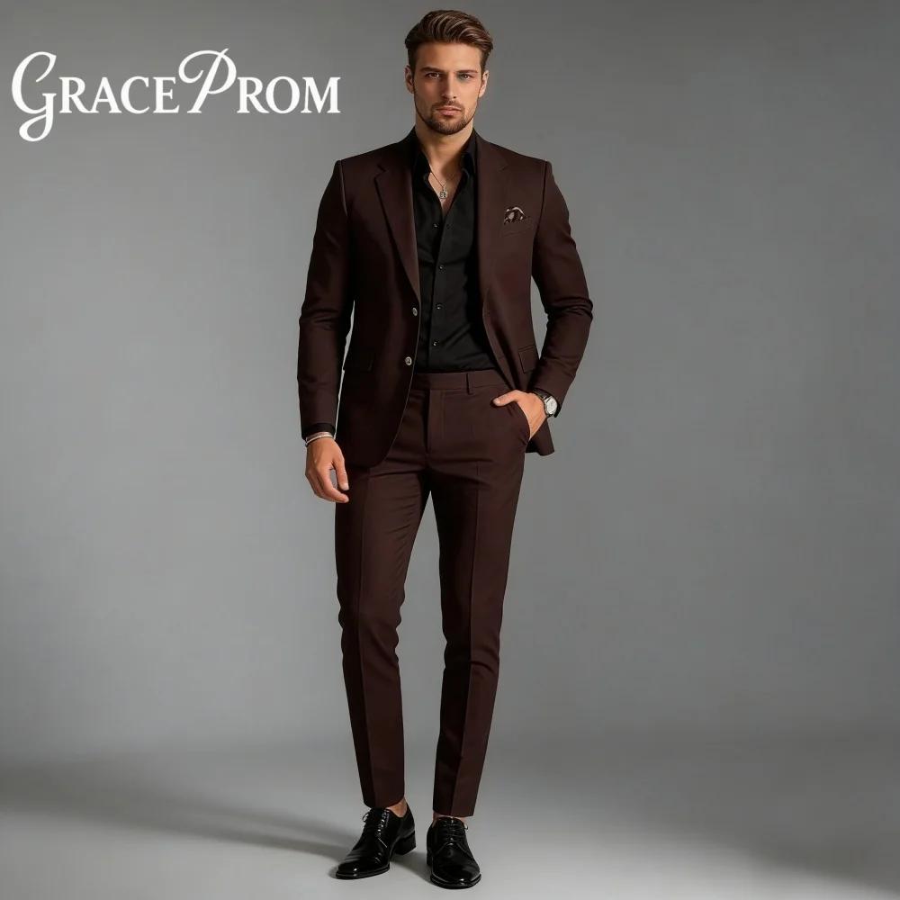 Costume de Mariage Homme Beige à Revers Cranté