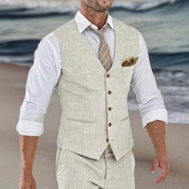 Gilet de costume en lin Beige pour hommes