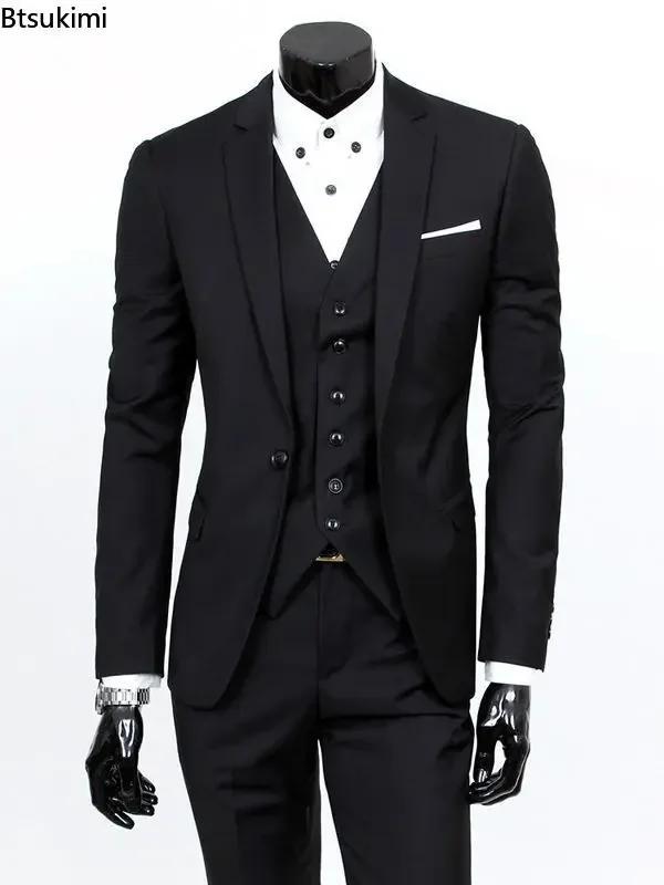 Mode coréenne grande taille 6XL costumes ensembles hommes solide mince formel Blazer veste gilet pantalon 3 pièces
