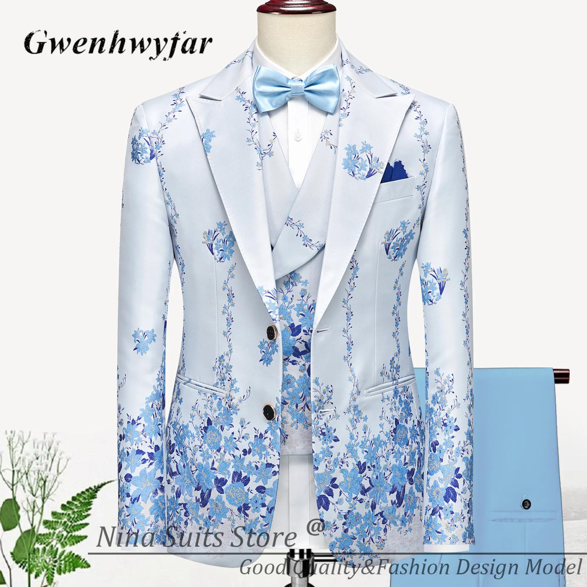 G & N 2026 sur mesure hommes costumes pour fête bleu clair motif série 3 pièces Costume Homme mode