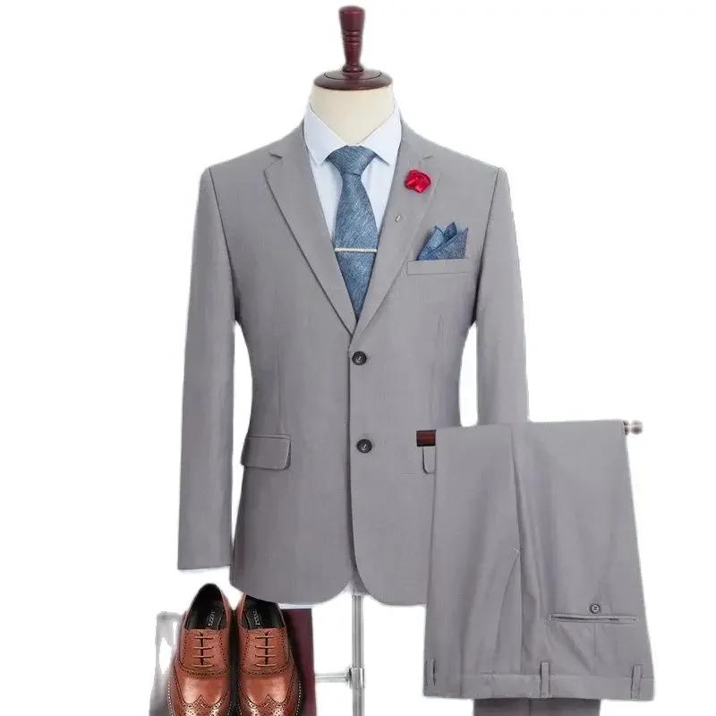 Costumes pour hommes grande taille élégant simple boutonnage veste d'affaires pantalon pour hôte marié garçons d'honneur gris noir marine ensemble de costume 2 pièces
