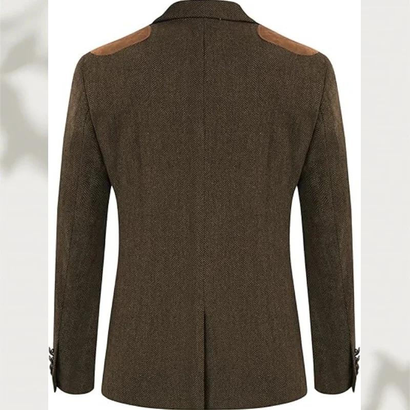 Blazer décontracté rétro pour homme en tweed à chevrons