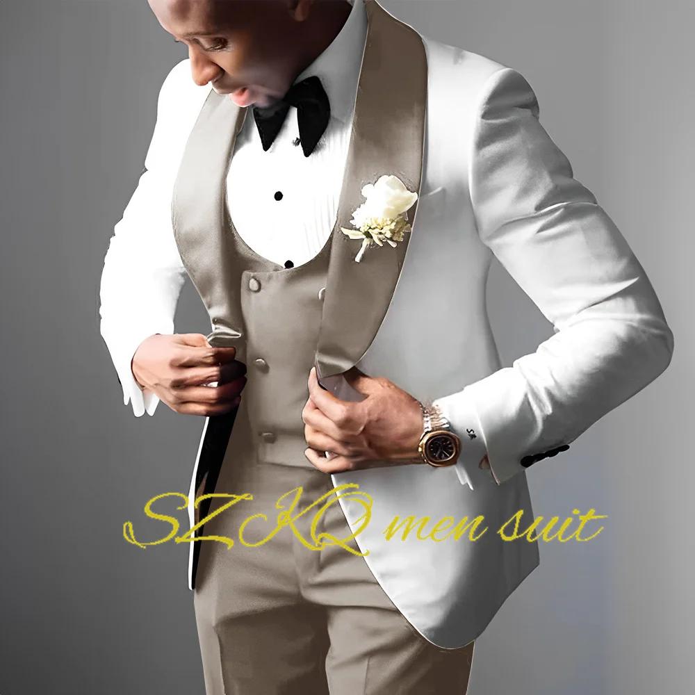 Costume de smoking de mariage blanc pour hommes