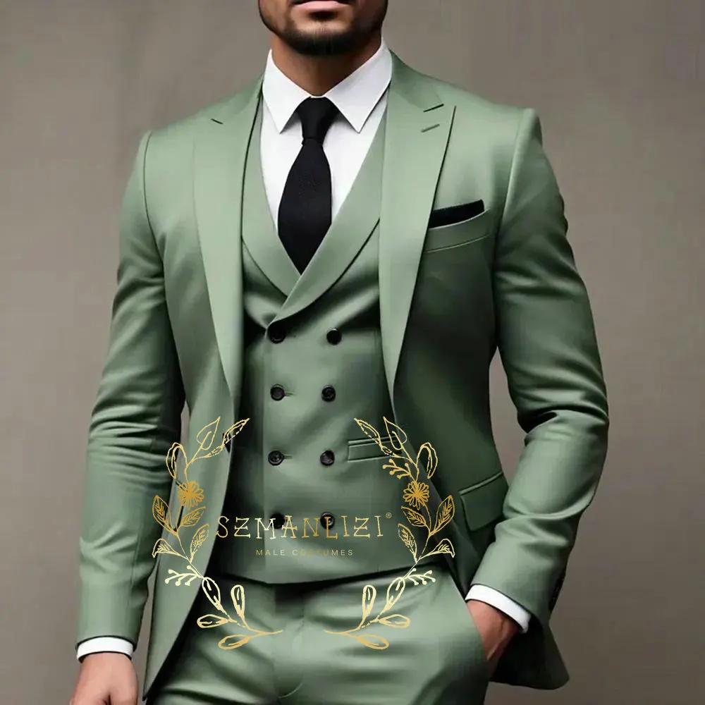 Costumes pour hommes vert clair 3 pièces marié coupe ajustée mariage bal fête smoking événements formels