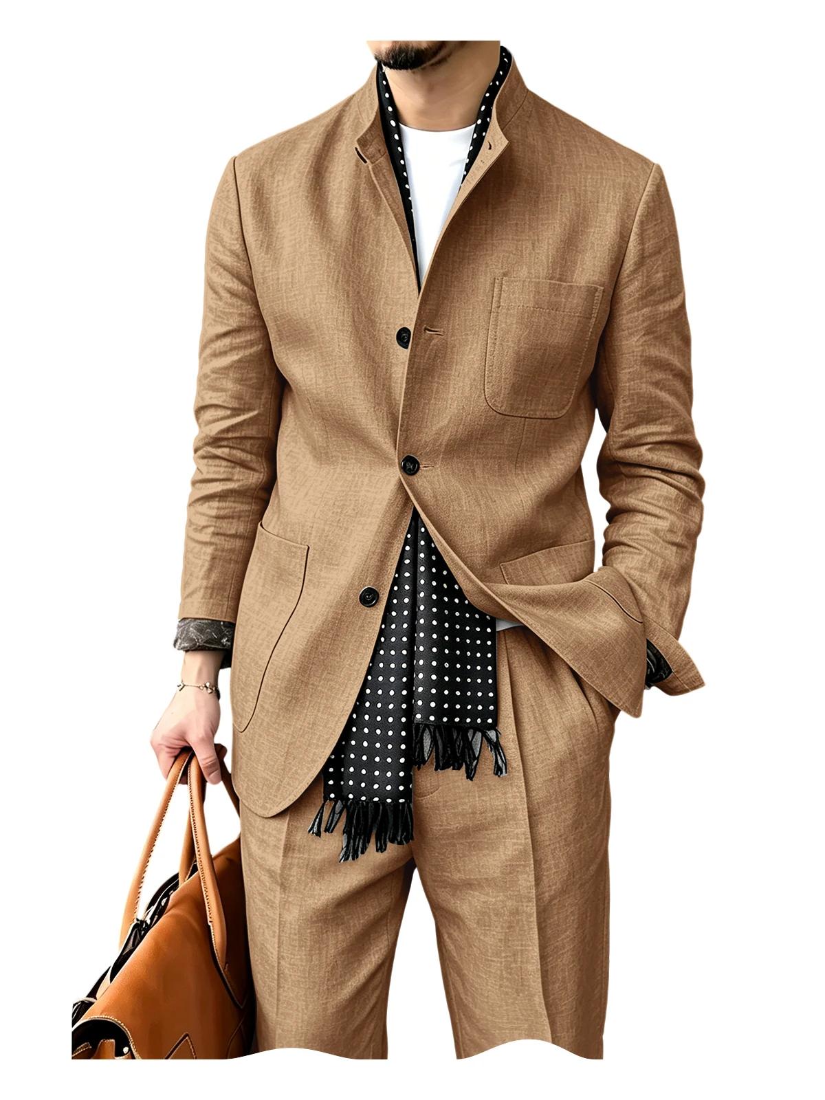 Ensemble de costume 2 pièces en mélange de lin pour homme