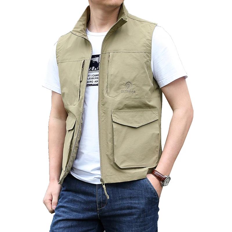 Veste sans manches d'été confortable gilet poches hommes printemps extérieur poche